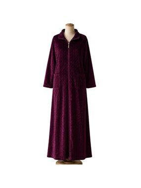 Jasmine Rose Plush Robe Size XL Zip Front Burgundy Soft Maxi Housecoat Cozy